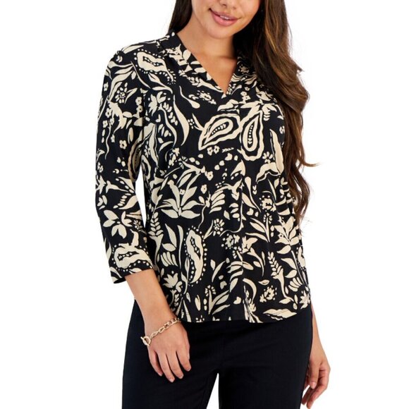 JM COLLECTION Petite Garden Wisp 3/4 Sleeve Stretchy Casual Top NWT - Picture 1 of 5